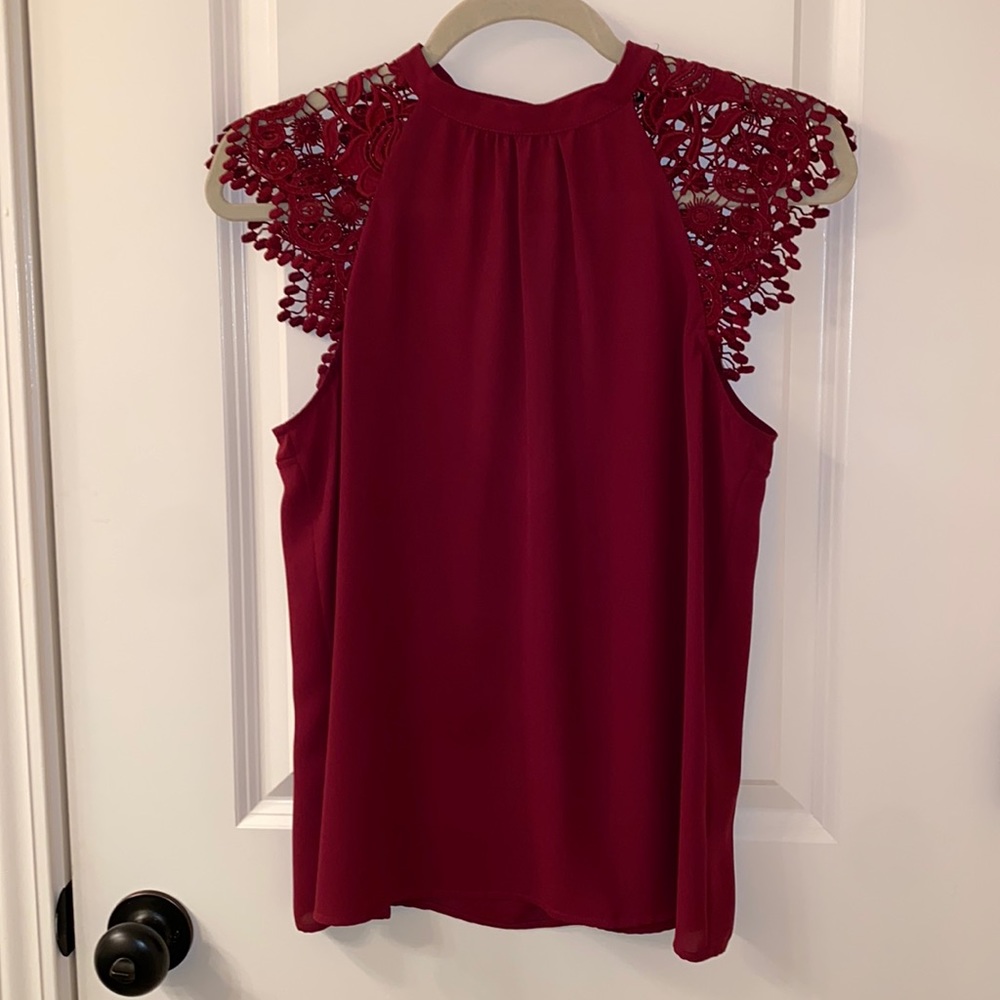Express Wine Lace Shoulder Blouse